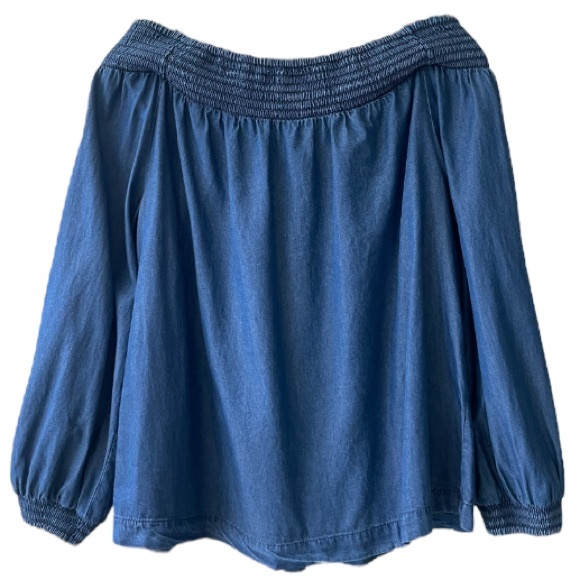 Denim Off The Shoulder Blouse Bare Shoulder Dress Blue Jean Top Gap Size Small - Picture 5 of 16